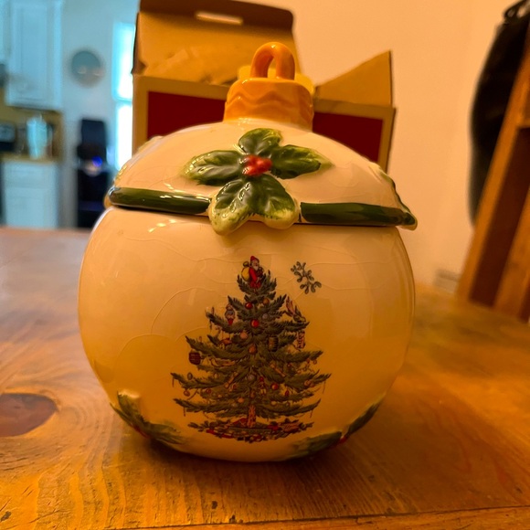 🎄SPODE Christmas Tree Ornament Round Sphere Covered Candy Dish 5.5" New Open Box - Picture 1 of 5